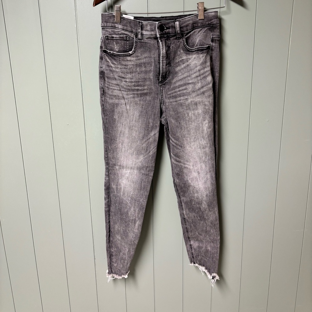 Gray Distressed Ankle Length High Rise Jeans
